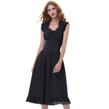Belle Poque Ladies Sleeveless V-Neck Cotton Retro Vintage Black Gothic Victorian Dress BP000364-1